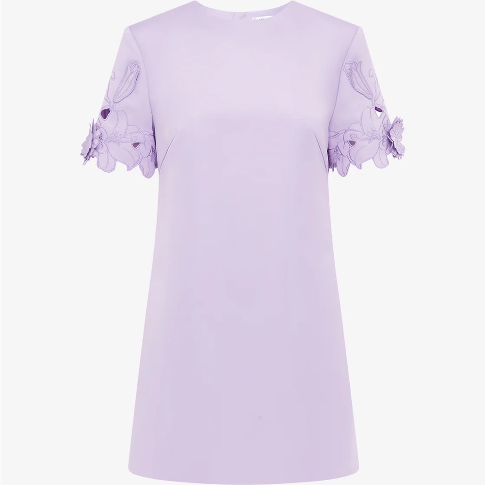 NWT Leo Lin Aurie Dress - Chic Lavender Mini Dress with Floral Appliqué Sleeves